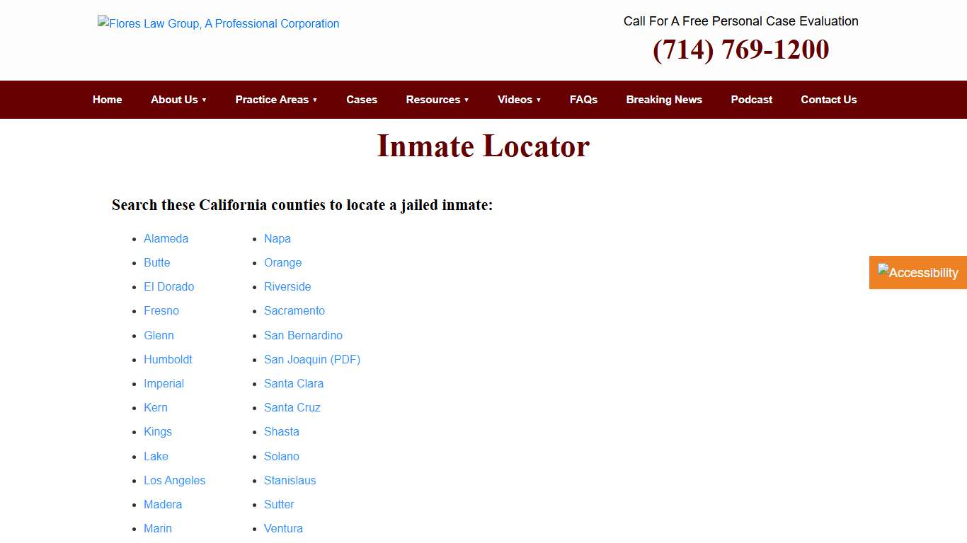 Inmate Locator - Flores Law Group, A Professional Corporation